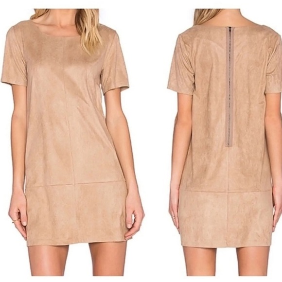 Anthropologie Dresses & Skirts - ANTHROPOLOGIE Bishop & Young Tan Faux Suede Shift Mini Dress Minimalist XS